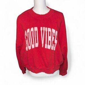 OLD NAVY OVERSIZED CROPPED GOOD VIBES RED WHITE SWEATSHIRT LADIES XL